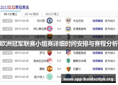 欧洲冠军联赛小组赛详细时间安排与赛程分析